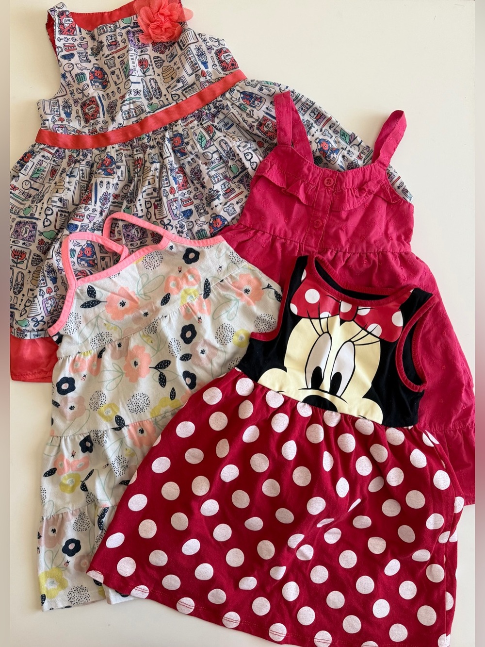 Girls 3T Summer Bundle Dresses 4 Pieces-Cherokee, Disney Minnie, Jumping Beans